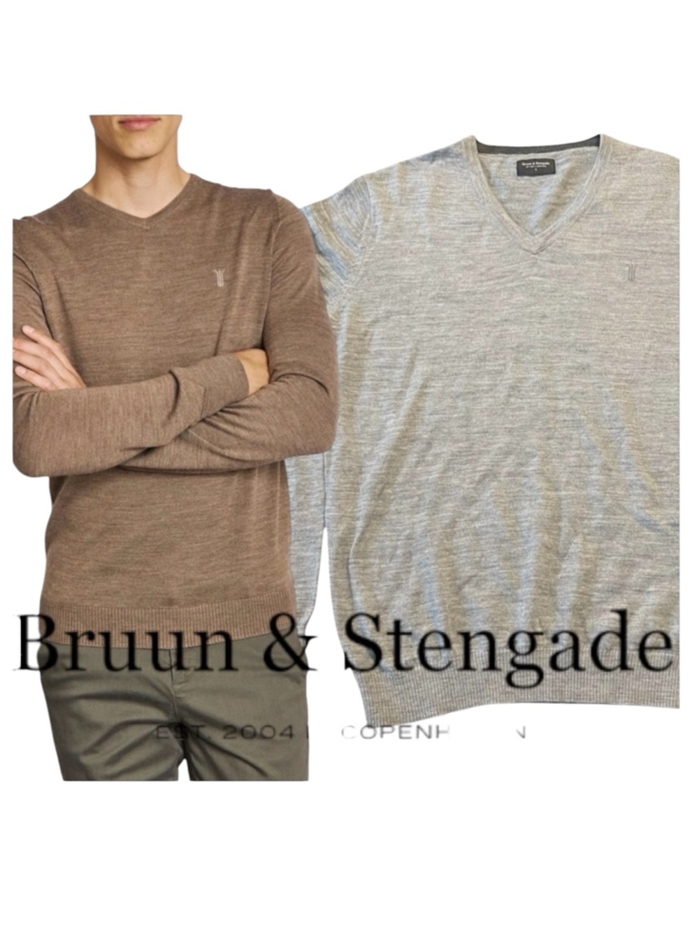 Bruun & Stengade Grey Wool Blend Uranus V-Neck Knitwear Sweater (M/L)